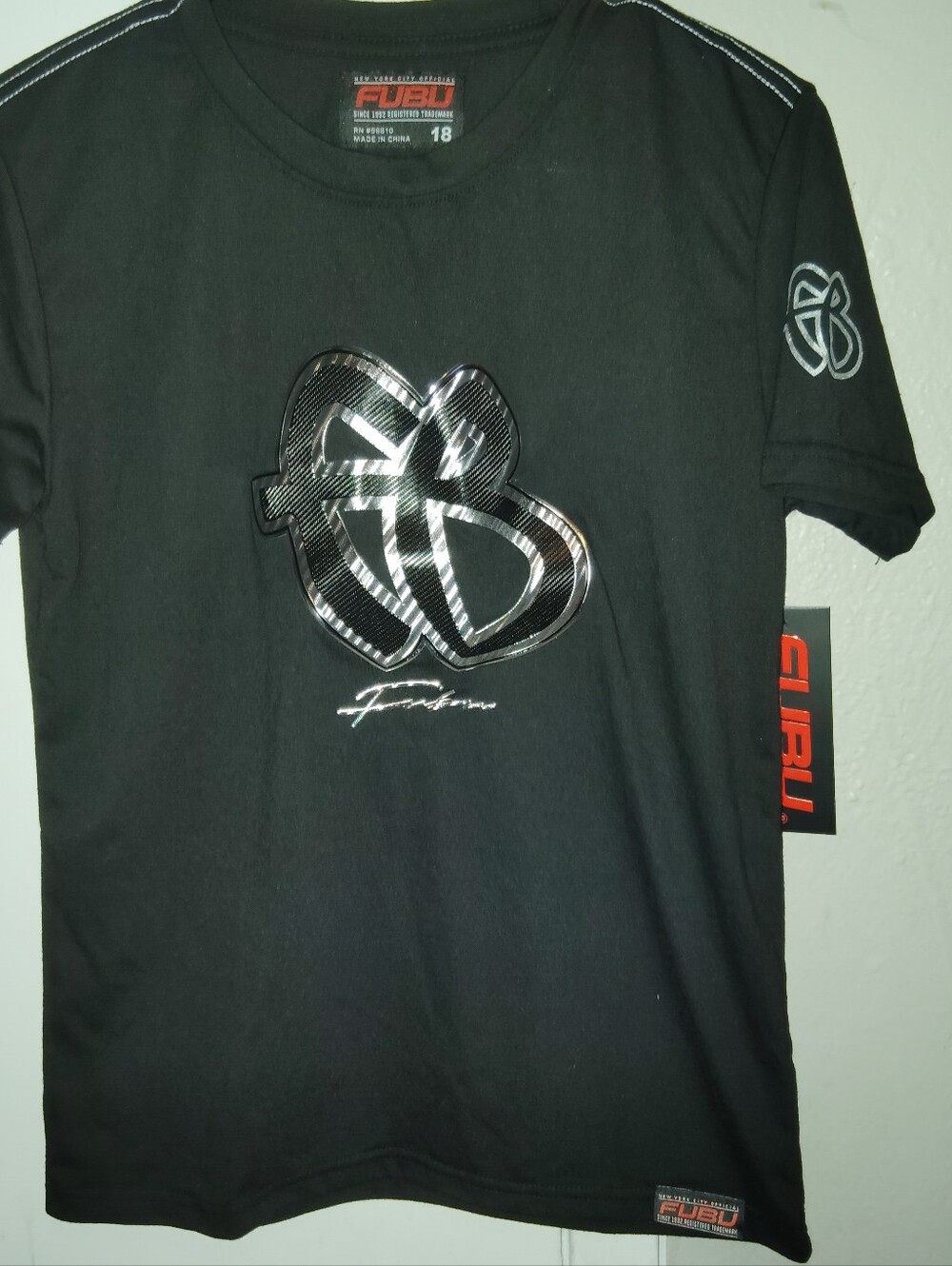 FUBU Black Short-Sleeve Logo Tee with Gloss Emblem